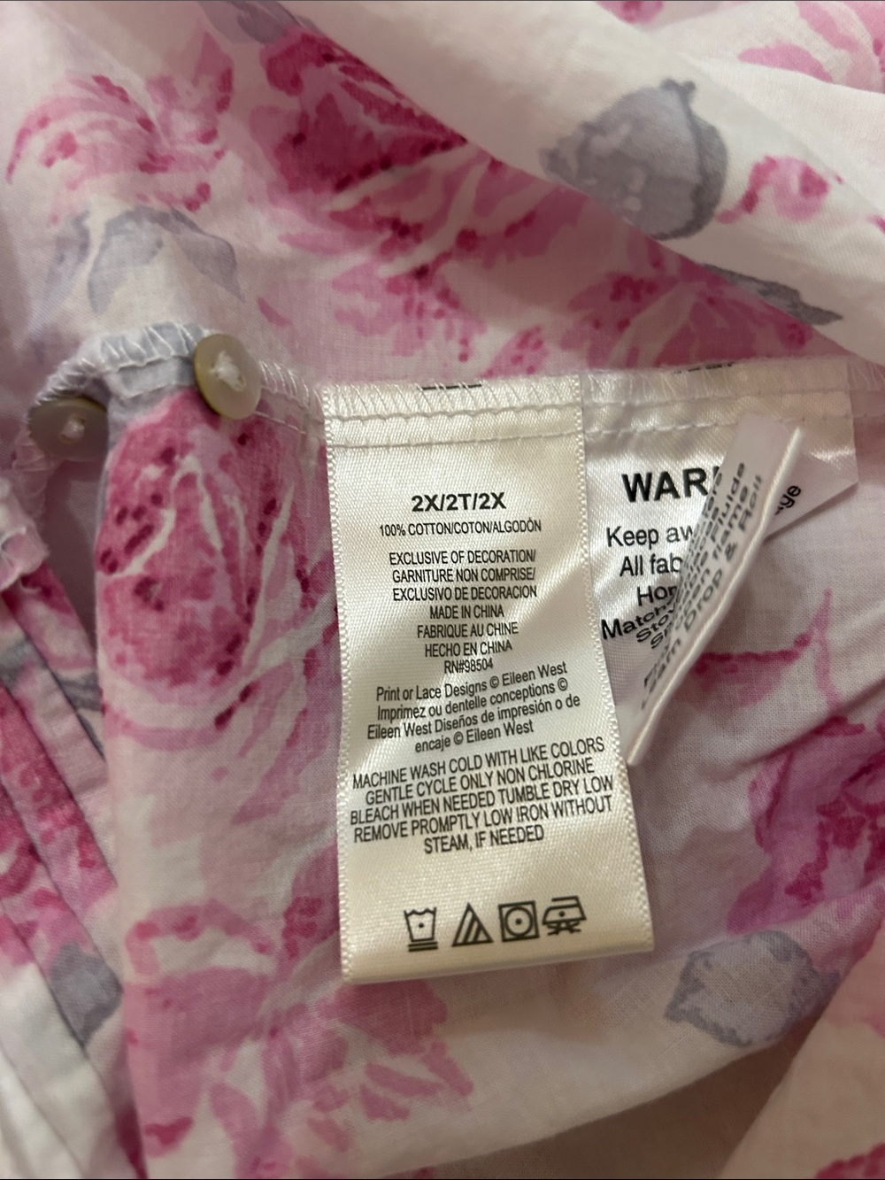 Eileen West Pink Floral Sleeveless Nightgown Size 2X Cottagecore Lace Ruffled - Picture 10 of 12